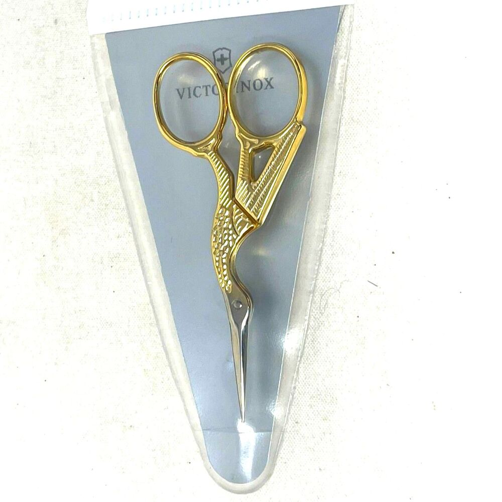 Vintage Victorinox Golden Crane Stork Bird Scissors Gold Sewing Embroidery 3-1/2